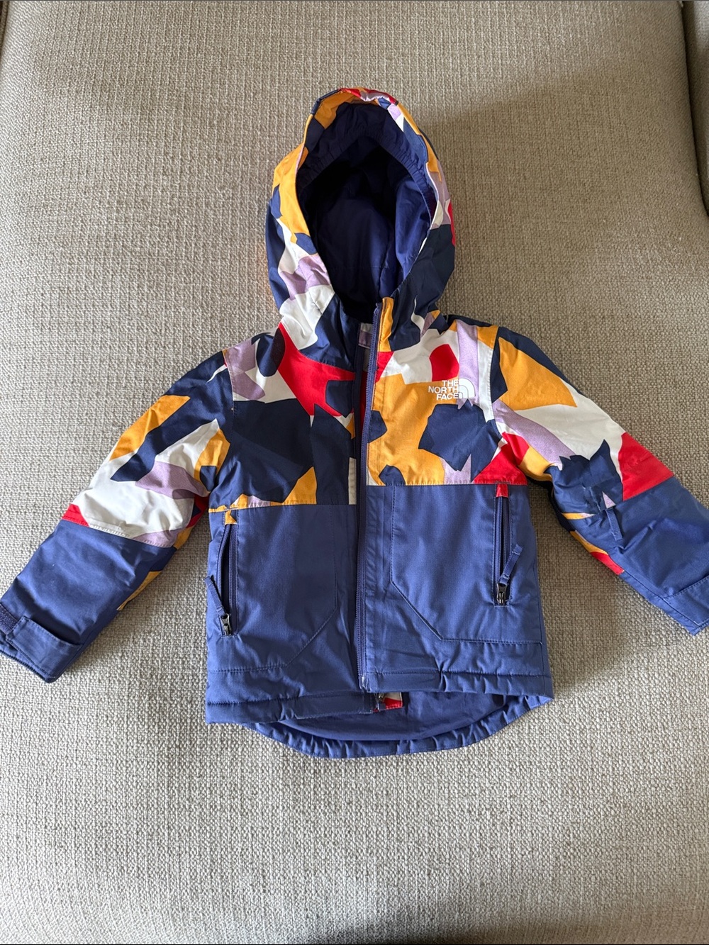 The North Face Kids Hooded Colorblock Puffer Jacket - Navy, Yellow, Red, White